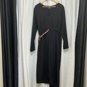 Zara Black Long Sleeve Maxi Dress with Rope Belt a102